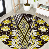 Yellow Aotearoa Tukutuku and Poutama Motif Round Carpet LT03 Yellow - Polynesian Pride