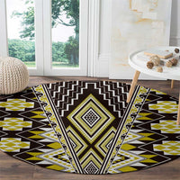 Yellow Aotearoa Tukutuku and Poutama Motif Round Carpet LT03 - Polynesian Pride