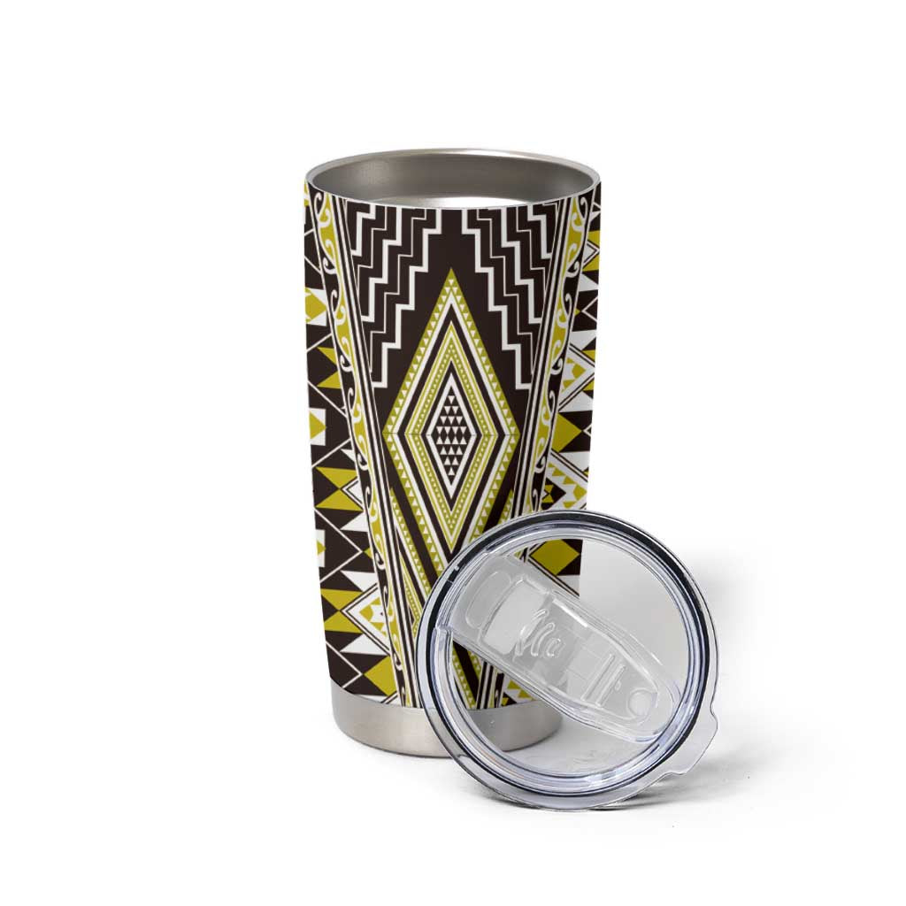 Yellow Aotearoa Tukutuku and Poutama Motif Tumbler Cup LT03 - Polynesian Pride
