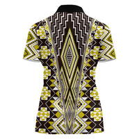 Yellow Aotearoa Tukutuku and Poutama Motif Women Polo Shirt