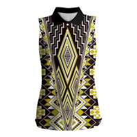 Yellow Aotearoa Tukutuku and Poutama Motif Women Sleeveless Polo Shirt