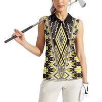 Yellow Aotearoa Tukutuku and Poutama Motif Women Sleeveless Polo Shirt