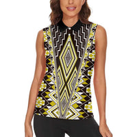 Yellow Aotearoa Tukutuku and Poutama Motif Women Sleeveless Polo Shirt