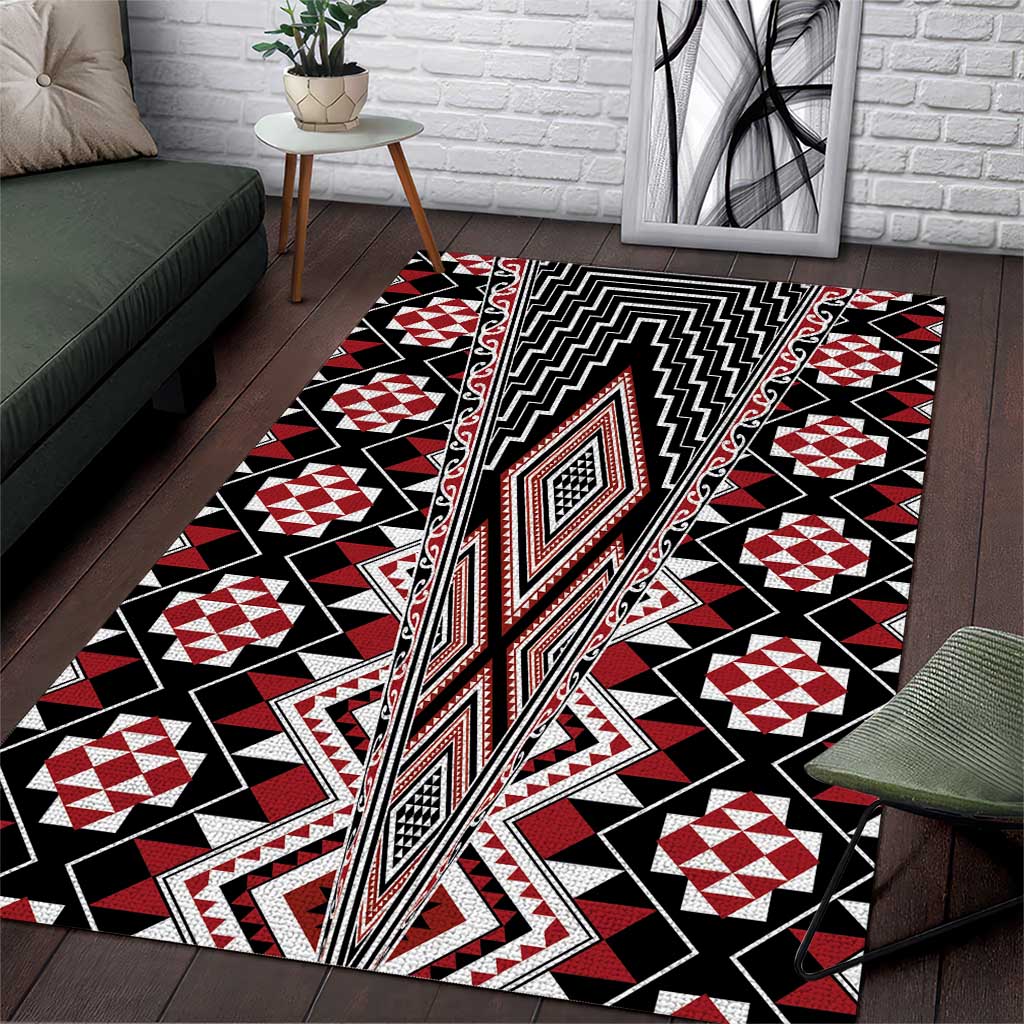 Red Aotearoa Tukutuku and Poutama Motif Area Rug LT03 Red - Polynesian Pride
