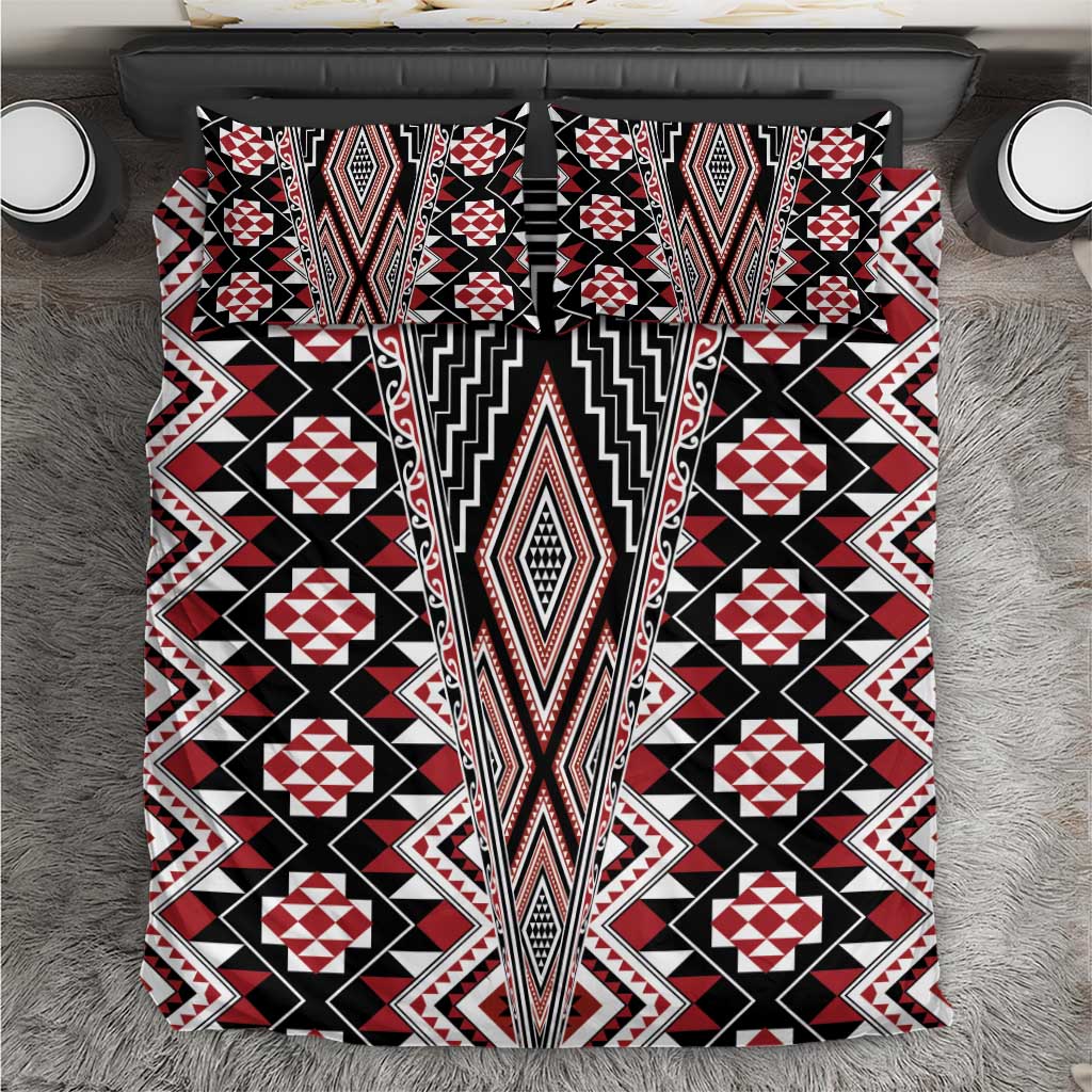 Red Aotearoa Tukutuku and Poutama Motif Bedding Set LT03 Red - Polynesian Pride