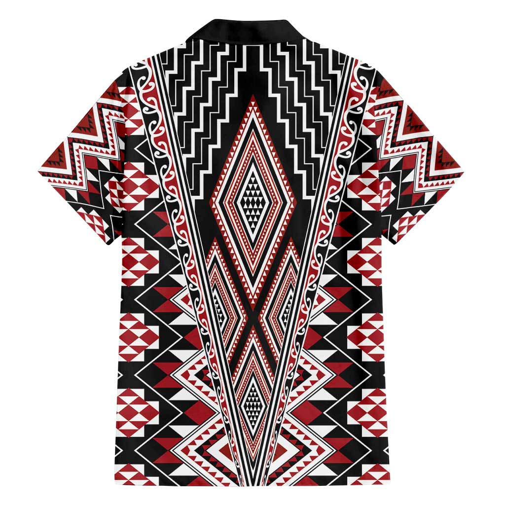 Red Aotearoa Tukutuku and Poutama Motif Family Matching Long Sleeve Bodycon Dress and Hawaiian Shirt LT03 - Polynesian Pride