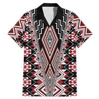 Red Aotearoa Tukutuku and Poutama Motif Family Matching Mermaid Dress and Hawaiian Shirt LT03 Dad's Shirt - Short Sleeve Red - Polynesian Pride