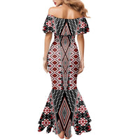 Red Aotearoa Tukutuku and Poutama Motif Family Matching Mermaid Dress and Hawaiian Shirt LT03 - Polynesian Pride