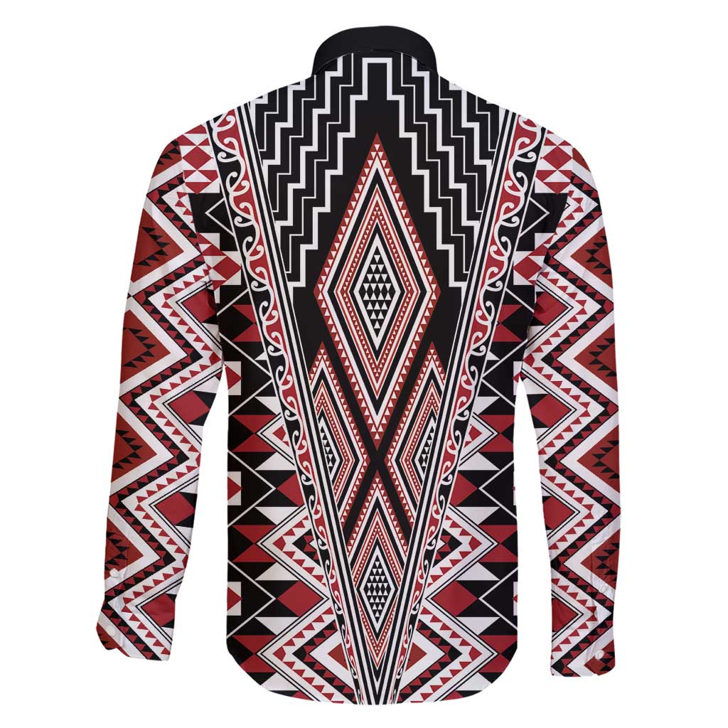 Red Aotearoa Tukutuku and Poutama Motif Family Matching Short Sleeve Bodycon Dress and Hawaiian Shirt LT03 - Polynesian Pride