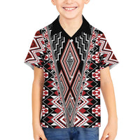 Red Aotearoa Tukutuku and Poutama Motif Family Matching Tank Maxi Dress and Hawaiian Shirt LT03 Son's Shirt Red - Polynesian Pride