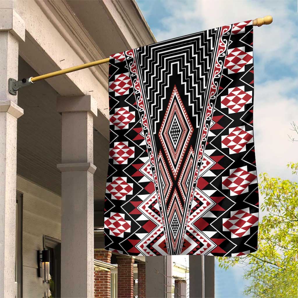 Red Aotearoa Tukutuku and Poutama Motif Garden Flag LT03 House Flag Red - Polynesian Pride