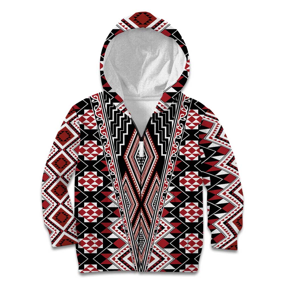 Red Aotearoa Tukutuku and Poutama Motif Kid Hoodie LT03 Zip Hoodie Red - Polynesian Pride