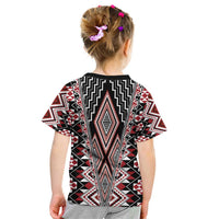 Red Aotearoa Tukutuku and Poutama Motif Kid T Shirt