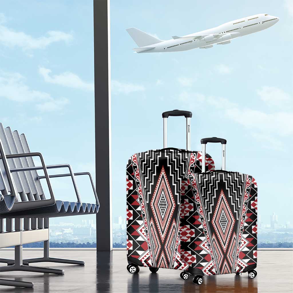 Red Aotearoa Tukutuku and Poutama Motif Luggage Cover