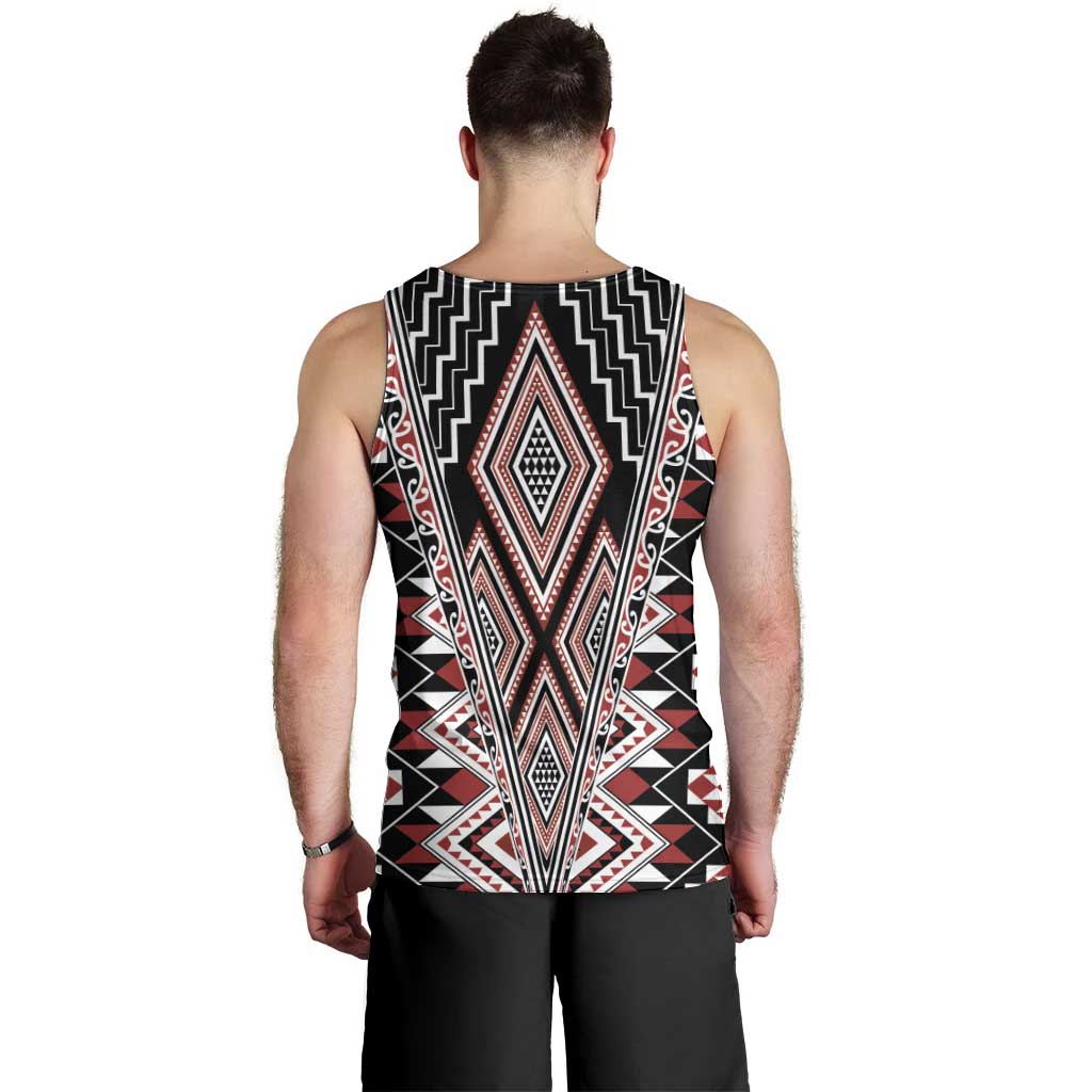 Red Aotearoa Tukutuku and Poutama Motif Men Tank Top