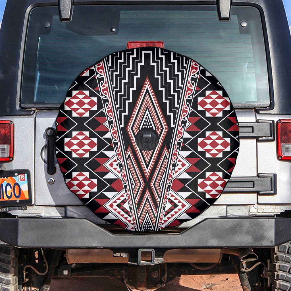Red Aotearoa Tukutuku and Poutama Motif Spare Tire Cover LT03 Red - Polynesian Pride