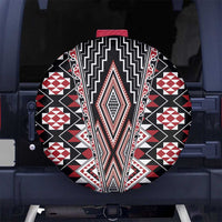 Red Aotearoa Tukutuku and Poutama Motif Spare Tire Cover LT03 No hole Red - Polynesian Pride