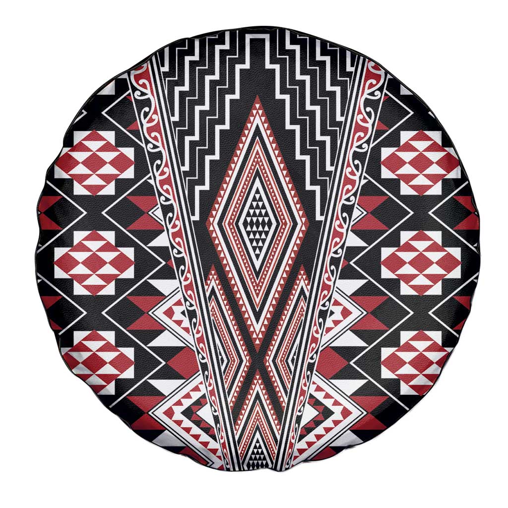 Red Aotearoa Tukutuku and Poutama Motif Spare Tire Cover LT03 - Polynesian Pride
