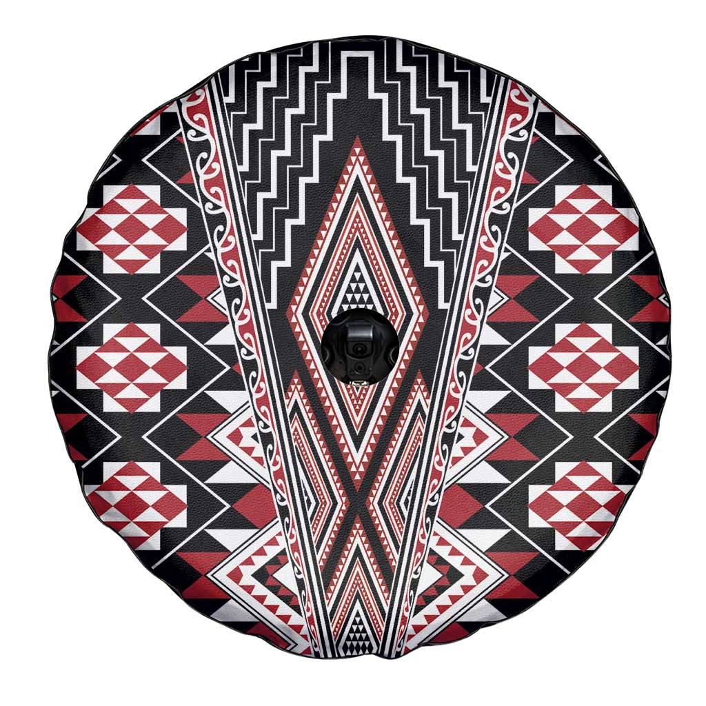 Red Aotearoa Tukutuku and Poutama Motif Spare Tire Cover LT03 - Polynesian Pride