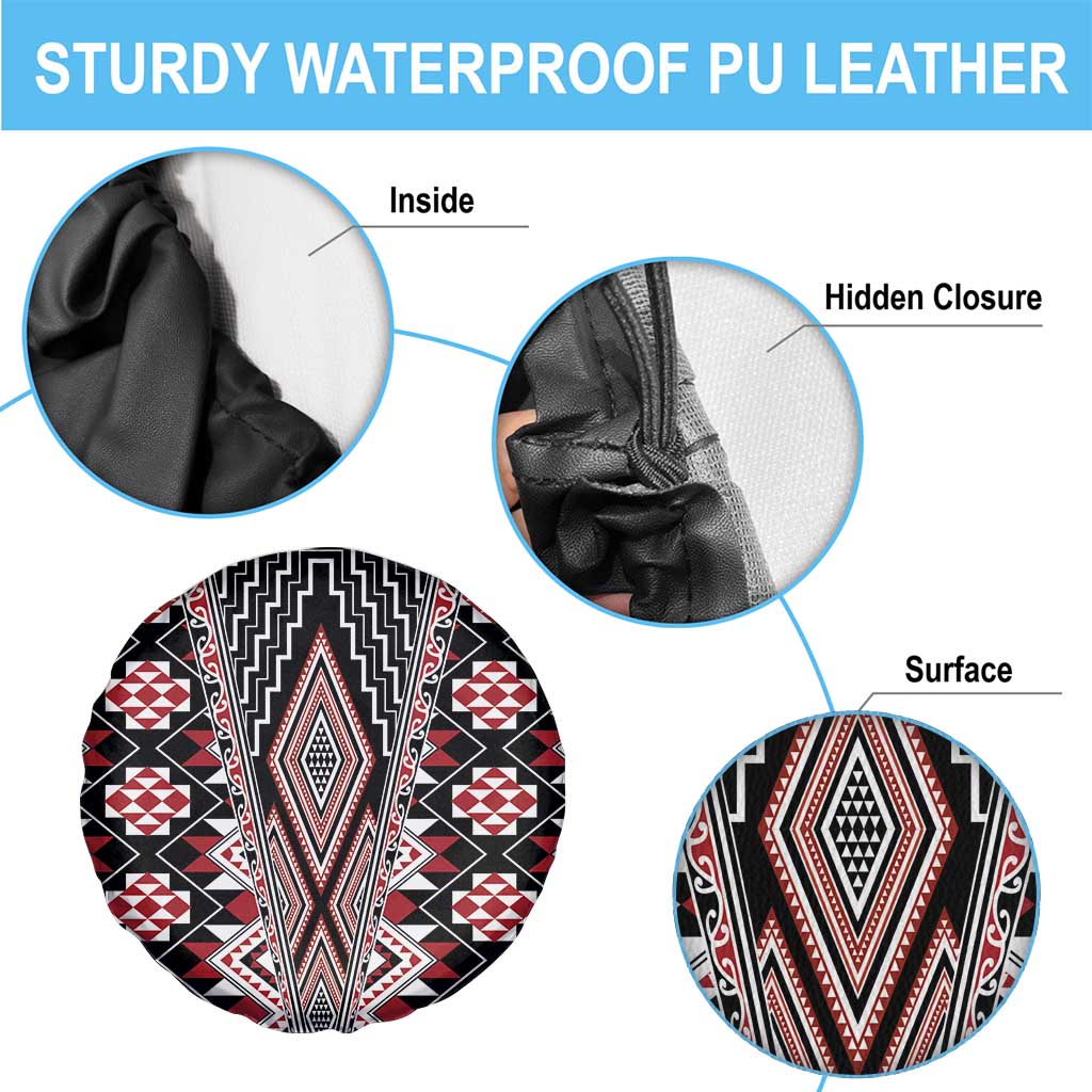 Red Aotearoa Tukutuku and Poutama Motif Spare Tire Cover LT03 - Polynesian Pride