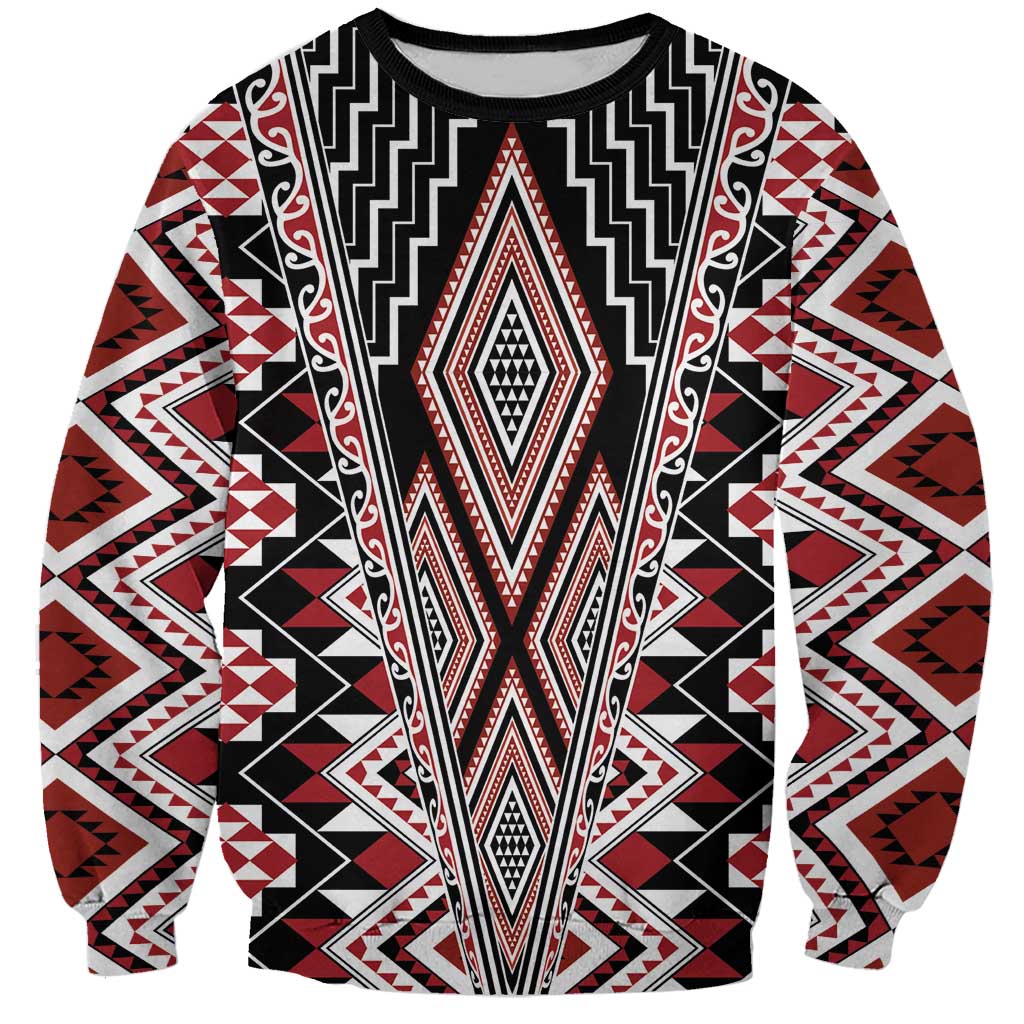 Red Aotearoa Tukutuku and Poutama Motif Sweatshirt LT03 Unisex Red - Polynesian Pride