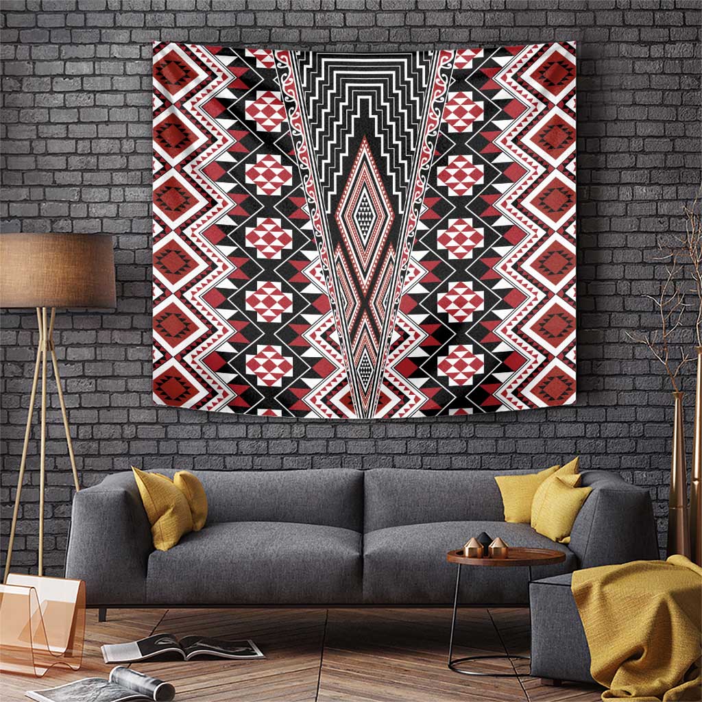 Red Aotearoa Tukutuku and Poutama Motif Tapestry LT03 Red - Polynesian Pride
