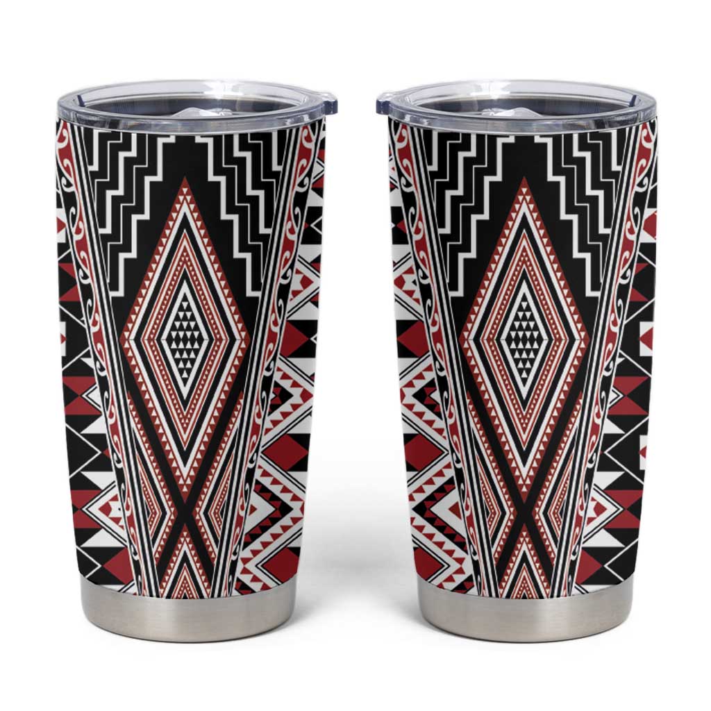 Red Aotearoa Tukutuku and Poutama Motif Tumbler Cup LT03 Red - Polynesian Pride