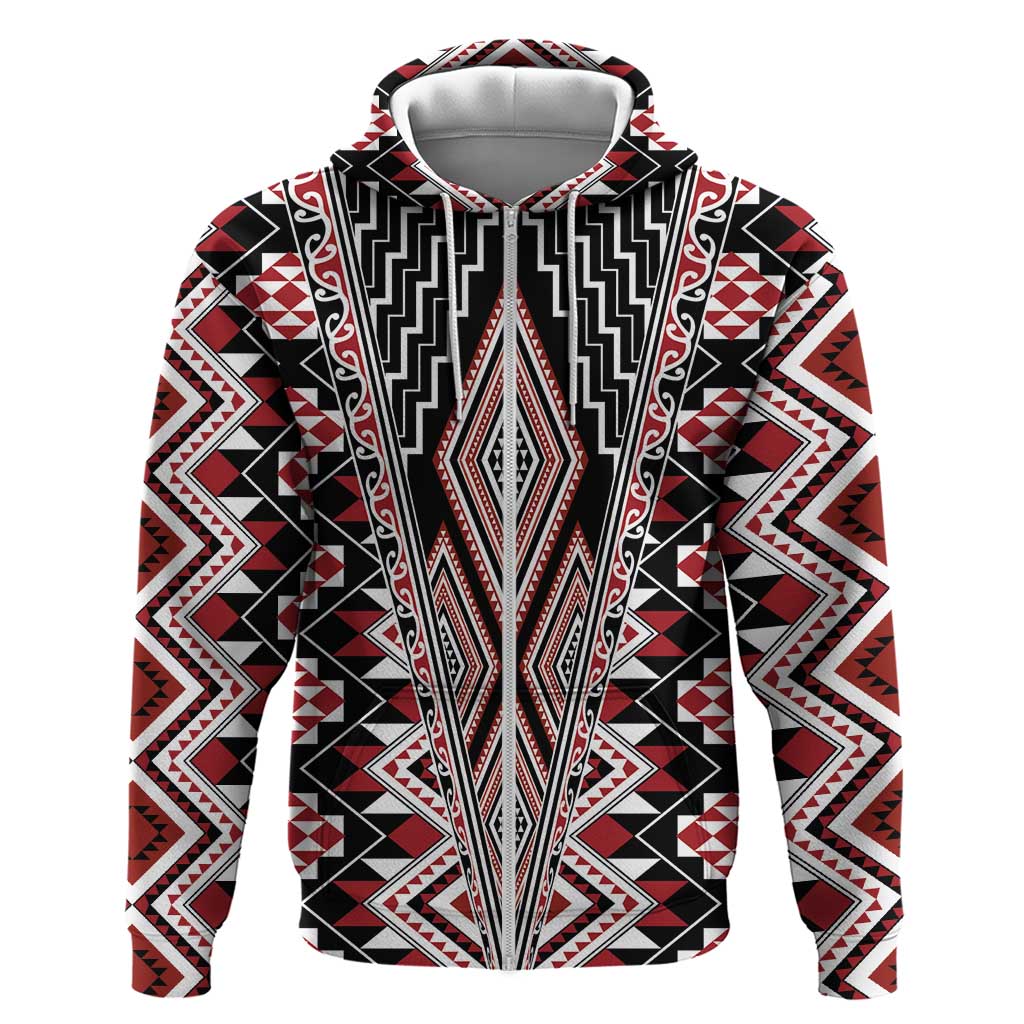 Red Aotearoa Tukutuku and Poutama Motif Zip Hoodie LT03 Zip Hoodie Red - Polynesian Pride