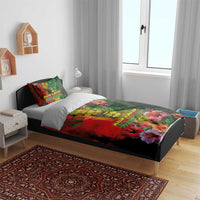 Hawaiian Reggae Bedding Set Tropical Plants and Tribal Kakau Tattoo-One Love Jawaiian