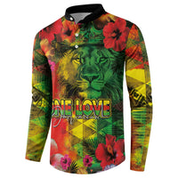 Hawaiian Reggae Button Sweatshirt Tropical Plants and Tribal Kakau Tattoo-One Love Jawaiian LT03 - Polynesian Pride