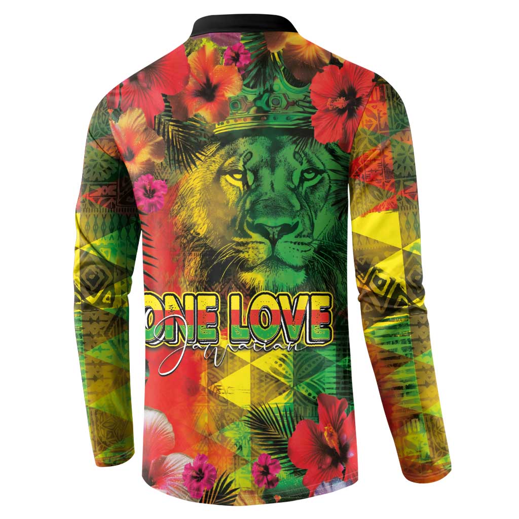 Hawaiian Reggae Button Sweatshirt Tropical Plants and Tribal Kakau Tattoo-One Love Jawaiian LT03 - Polynesian Pride