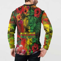 Hawaiian Reggae Button Sweatshirt Tropical Plants and Tribal Kakau Tattoo-One Love Jawaiian LT03 - Polynesian Pride