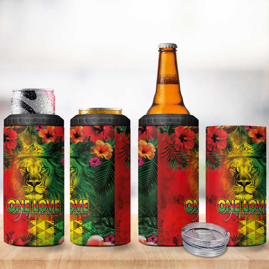 Hawaiian Reggae 4 in 1 Can Cooler Tumbler Tropical Plants and Tribal Kakau Tattoo-One Love Jawaiian LT03 - Polynesian Pride