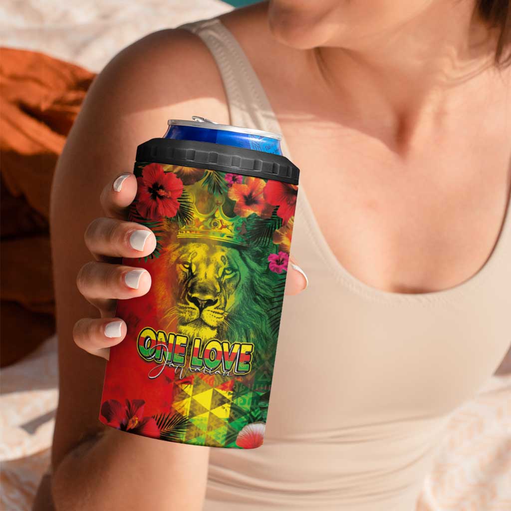Hawaiian Reggae 4 in 1 Can Cooler Tumbler Tropical Plants and Tribal Kakau Tattoo-One Love Jawaiian LT03 - Polynesian Pride