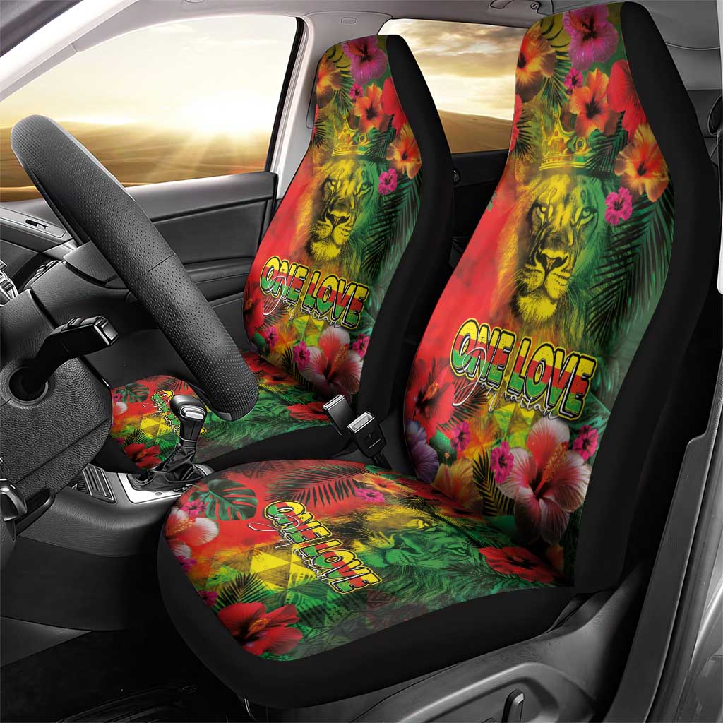 Hawaiian Reggae Car Seat Cover Tropical Plants and Tribal Kakau Tattoo-One Love Jawaiian LT03 - Polynesian Pride