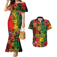 Hawaiian Reggae Couples Matching Mermaid Dress and Hawaiian Shirt Tropical Plants and Tribal Kakau Tattoo-One Love Jawaiian LT03 Reggae - Polynesian Pride