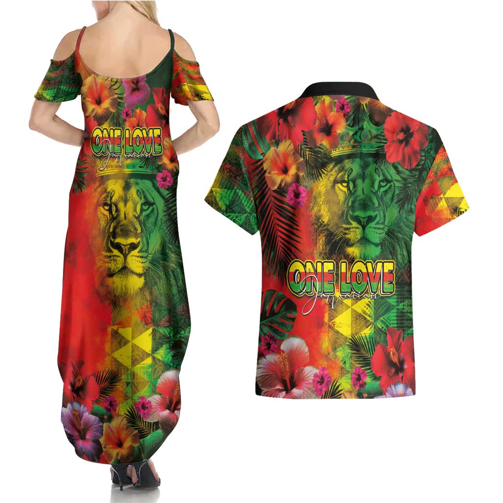 Hawaiian Reggae Couples Matching Summer Maxi Dress and Hawaiian Shirt Tropical Plants and Tribal Kakau Tattoo-One Love Jawaiian LT03 - Polynesian Pride