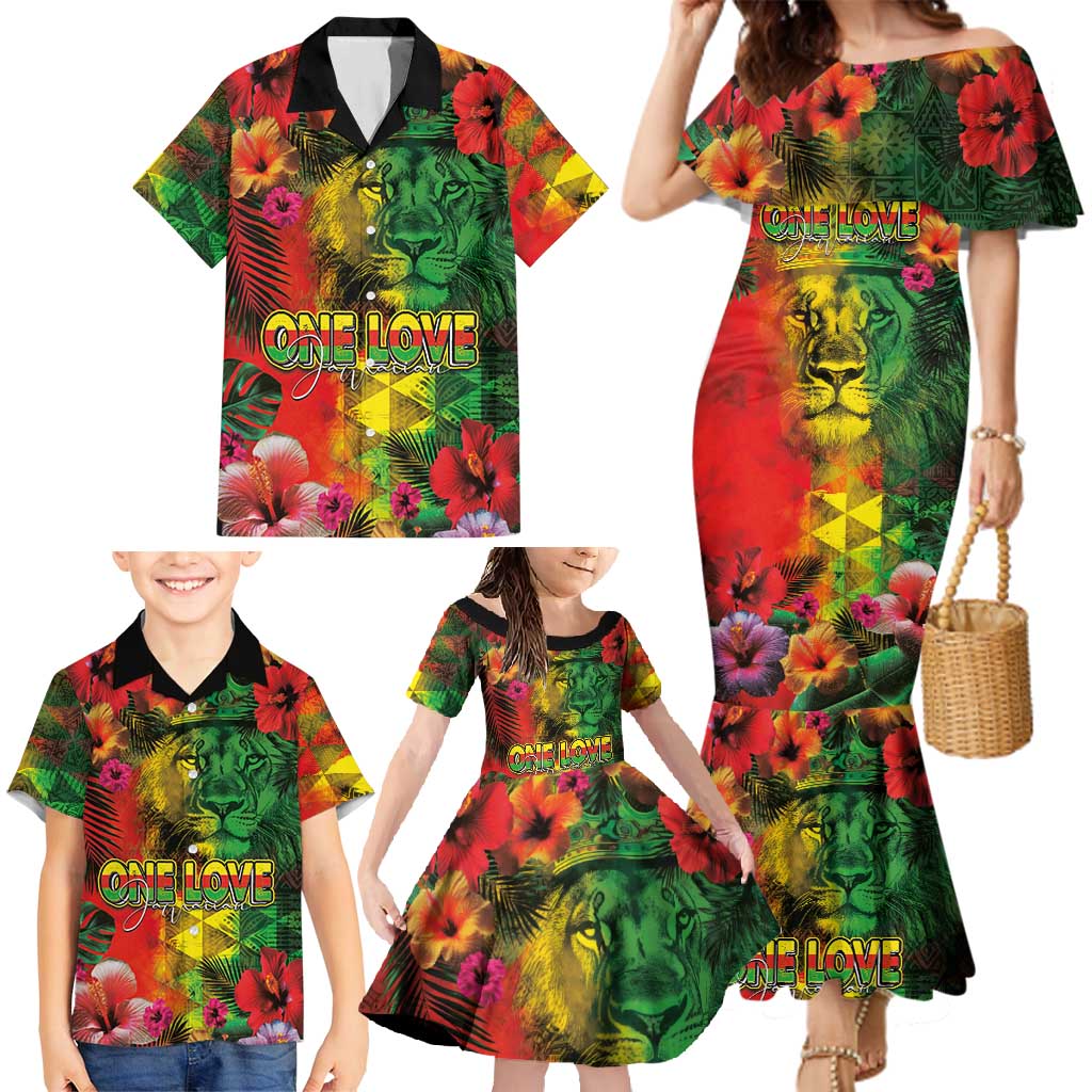 Hawaiian Reggae Family Matching Mermaid Dress and Hawaiian Shirt Tropical Plants and Tribal Kakau Tattoo-One Love Jawaiian LT03 - Polynesian Pride