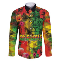 Hawaiian Reggae Family Matching Mermaid Dress and Hawaiian Shirt Tropical Plants and Tribal Kakau Tattoo-One Love Jawaiian LT03 Dad's Shirt - Long Sleeve Reggae - Polynesian Pride