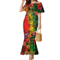 Hawaiian Reggae Family Matching Mermaid Dress and Hawaiian Shirt Tropical Plants and Tribal Kakau Tattoo-One Love Jawaiian LT03 Mom's Dress Reggae - Polynesian Pride
