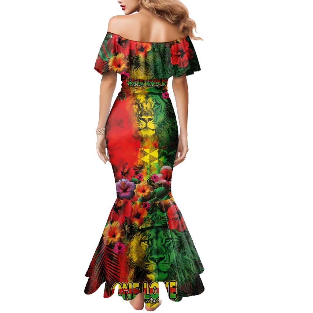 Hawaiian Reggae Family Matching Mermaid Dress and Hawaiian Shirt Tropical Plants and Tribal Kakau Tattoo-One Love Jawaiian LT03 - Polynesian Pride
