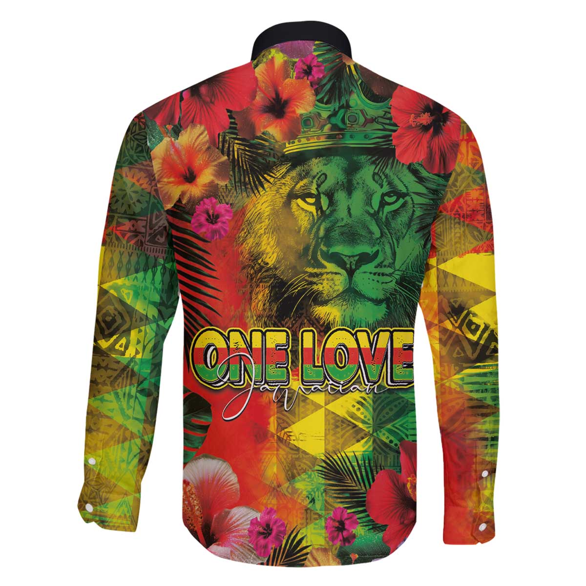Hawaiian Reggae Family Matching Off The Shoulder Long Sleeve Dress and Hawaiian Shirt Tropical Plants and Tribal Kakau Tattoo-One Love Jawaiian LT03 - Polynesian Pride