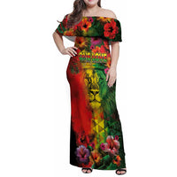 Hawaiian Reggae Family Matching Off Shoulder Maxi Dress and Hawaiian Shirt Tropical Plants and Tribal Kakau Tattoo-One Love Jawaiian LT03 Mom's Dress Reggae - Polynesian Pride