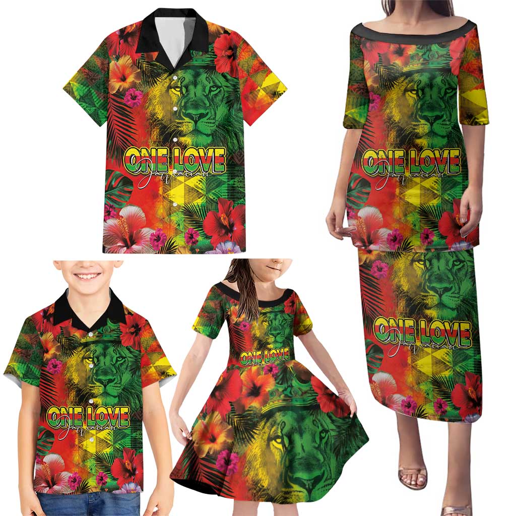 Hawaiian Reggae Family Matching Puletasi and Hawaiian Shirt Tropical Plants and Tribal Kakau Tattoo-One Love Jawaiian LT03 - Polynesian Pride