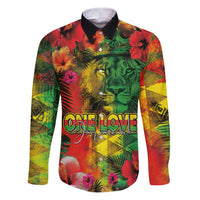 Hawaiian Reggae Family Matching Puletasi and Hawaiian Shirt Tropical Plants and Tribal Kakau Tattoo-One Love Jawaiian LT03 Dad's Shirt - Long Sleeve Reggae - Polynesian Pride