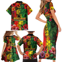 Hawaiian Reggae Family Matching Short Sleeve Bodycon Dress and Hawaiian Shirt Tropical Plants and Tribal Kakau Tattoo-One Love Jawaiian LT03 - Polynesian Pride