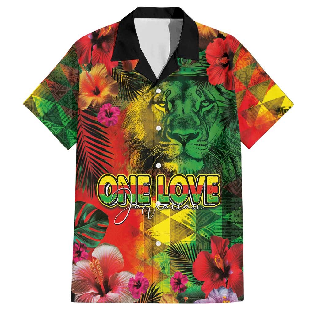Hawaiian Reggae Family Matching Short Sleeve Bodycon Dress and Hawaiian Shirt Tropical Plants and Tribal Kakau Tattoo-One Love Jawaiian LT03 Dad's Shirt - Short Sleeve Reggae - Polynesian Pride