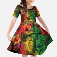 Hawaiian Reggae Family Matching Summer Maxi Dress and Hawaiian Shirt Tropical Plants and Tribal Kakau Tattoo-One Love Jawaiian LT03 Daughter's Dress Reggae - Polynesian Pride