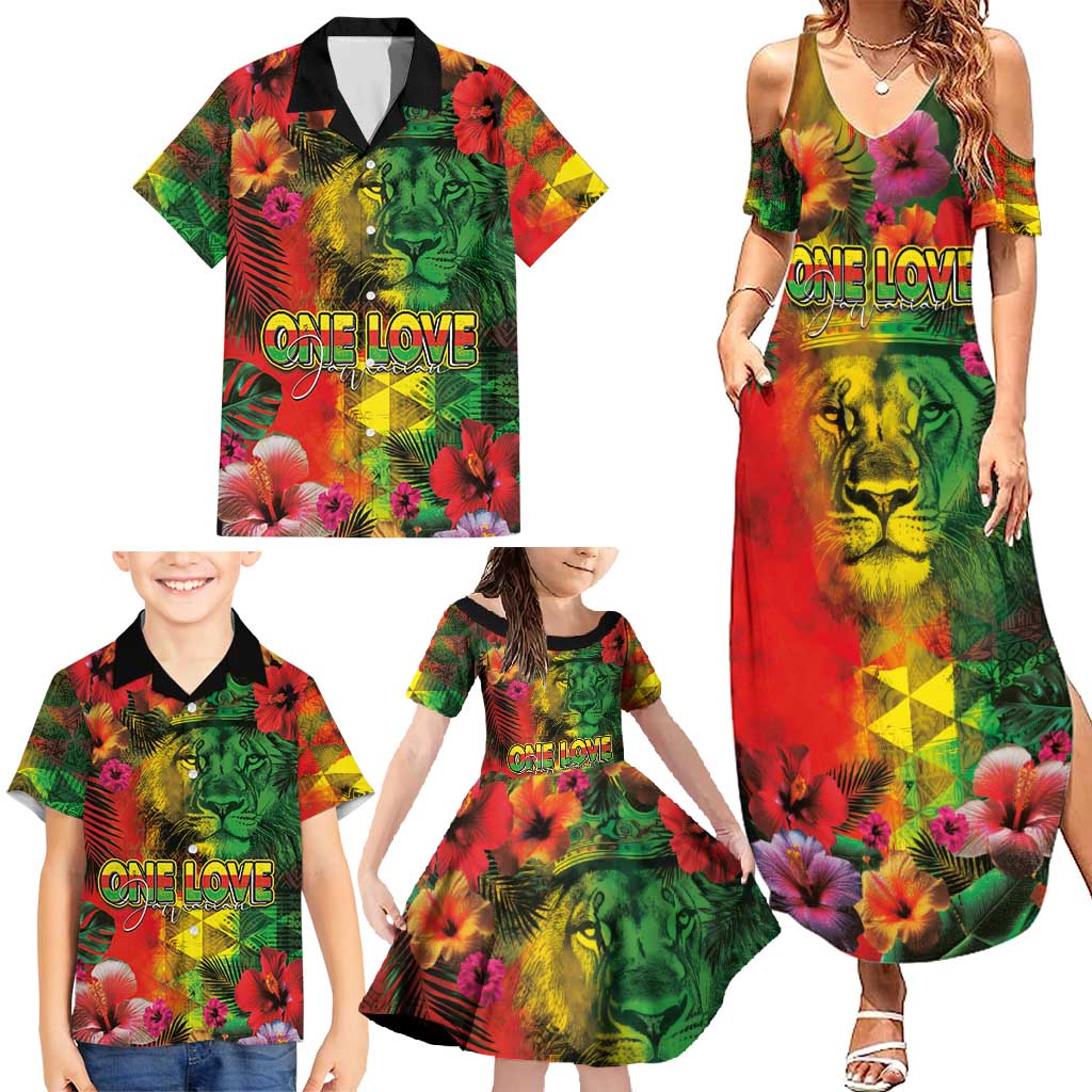 Hawaiian Reggae Family Matching Summer Maxi Dress and Hawaiian Shirt Tropical Plants and Tribal Kakau Tattoo-One Love Jawaiian LT03 - Polynesian Pride
