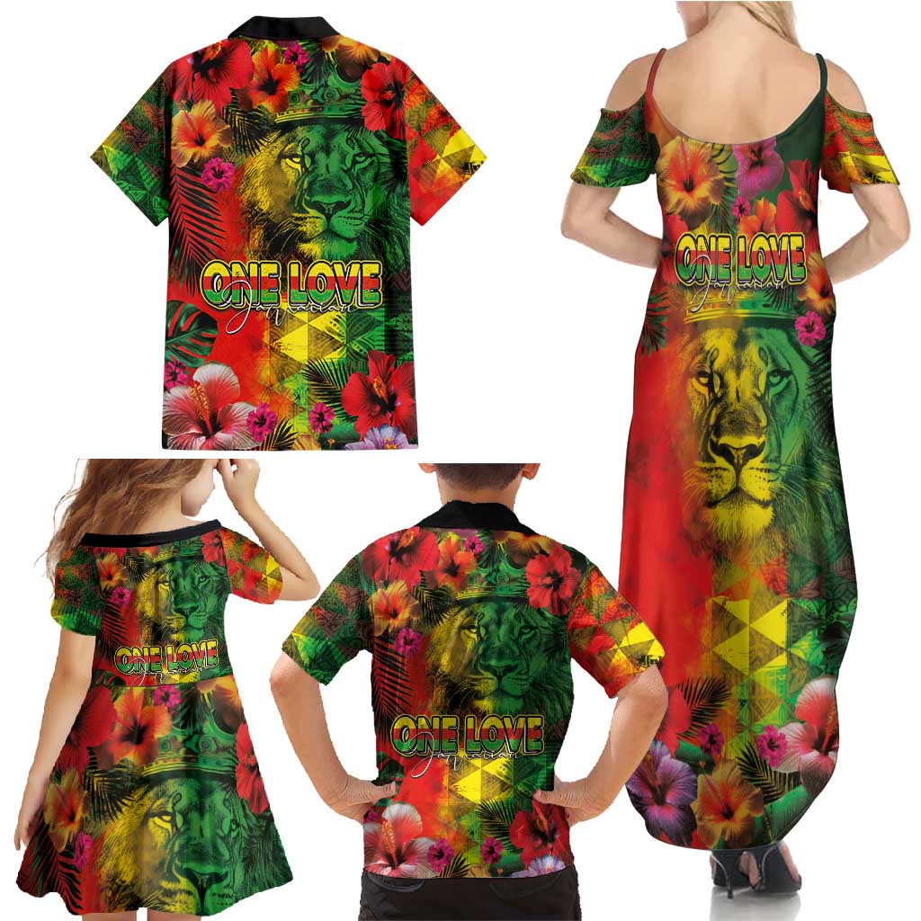 Hawaiian Reggae Family Matching Summer Maxi Dress and Hawaiian Shirt Tropical Plants and Tribal Kakau Tattoo-One Love Jawaiian LT03 - Polynesian Pride